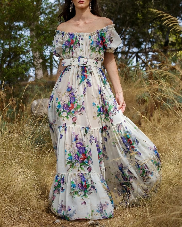 Elegant One Shoulder Print Maxi Dress