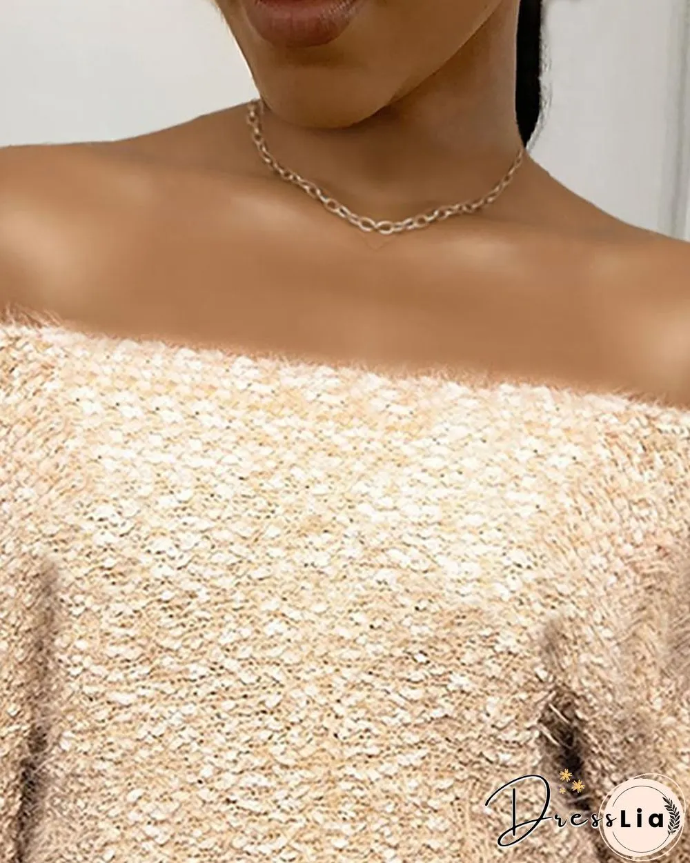 Off Shoulder Fluffy Long Sleeve Sweater P13606