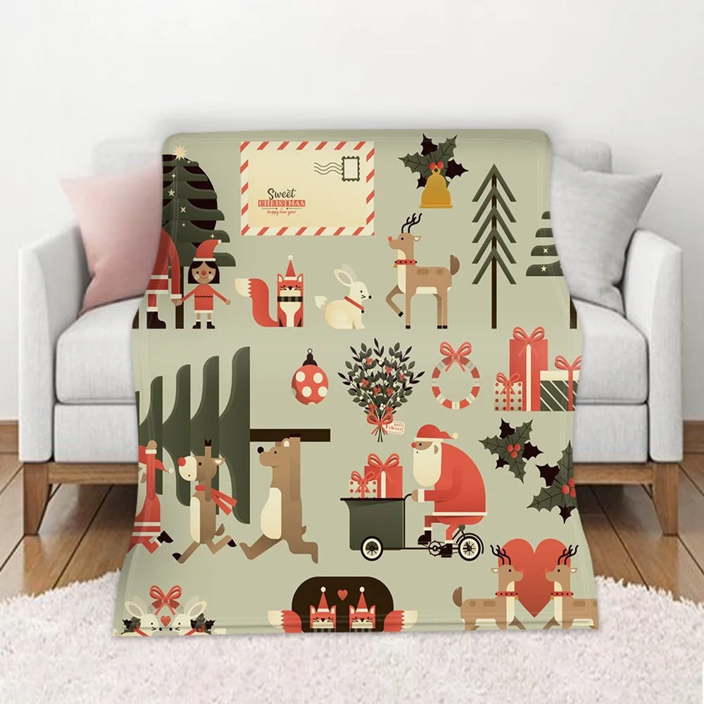 Christmas Blanket Winter Warm Decorative Sofa Living Room Rest Bed To Sleep Flannel Printed Pattern Home Blanket