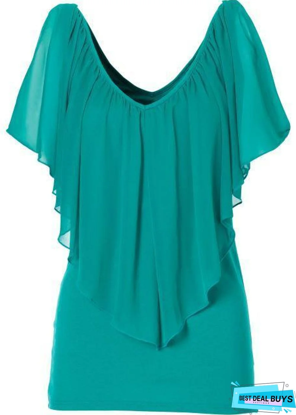 Women Sexy V Neck Cold Shoulder Ruffle Chiffon Solid Pleated Tops Plus Size Blouse Shirt