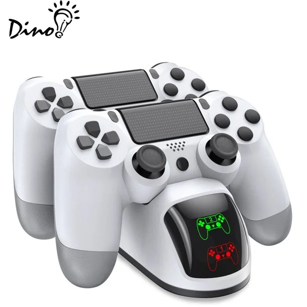 DinoFire Wireless PS4 controller charger for Dualshock Charging station with Fast 2 Charging Port for Playstation 4-White