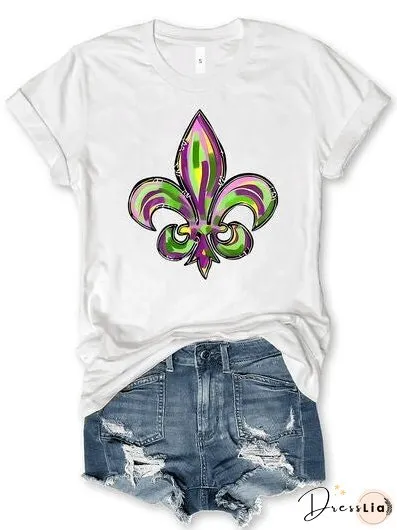 Mardi Gras Graphic Round Neck Short Sleeve T-Shirt