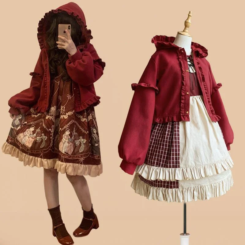 Kawaii Winter Lolita Tweed Cape Plush Jacket FY035
