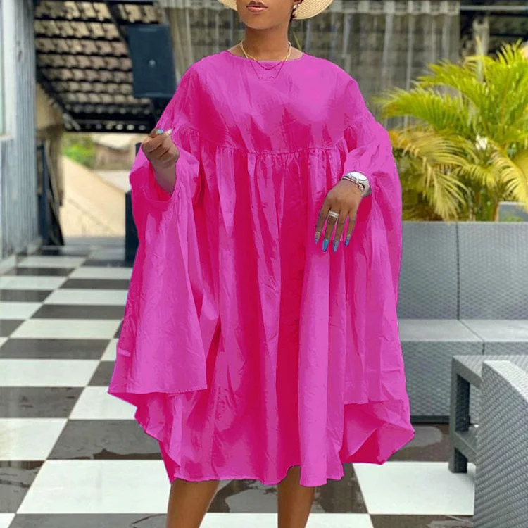 Solid Long Sleeve Ruched Loose Dress - IRBOOM Fashion Clothing