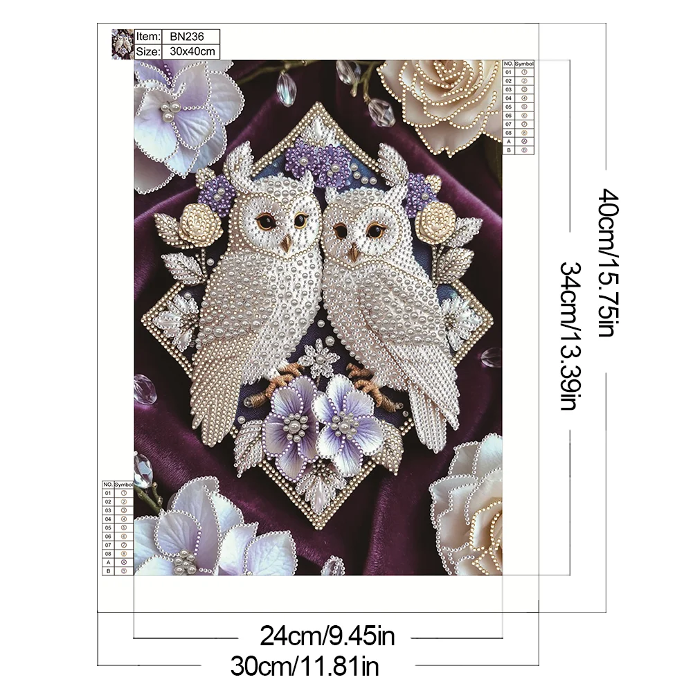 Pearl Twin Owls Special Shaped 5D DIY Partial Drill Diamond Painting Kit Home Art 30x40cm