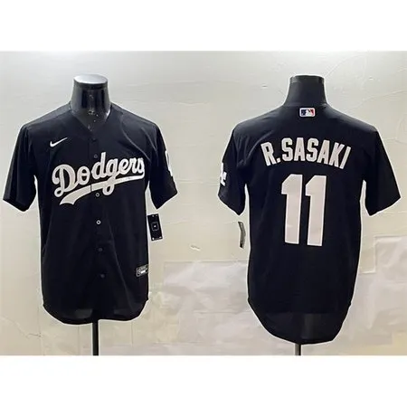 Men's Los Angeles Dodgers #11 Roki Sasaki Black Cool Base Stitched Baseball Jersey SWE7