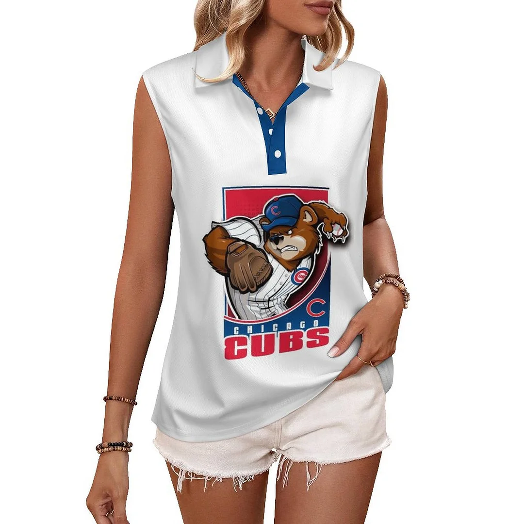 V-neck Sleeveless Casual POLO Shirt Tank Top for Women Printed with Pattern,Blue,Red