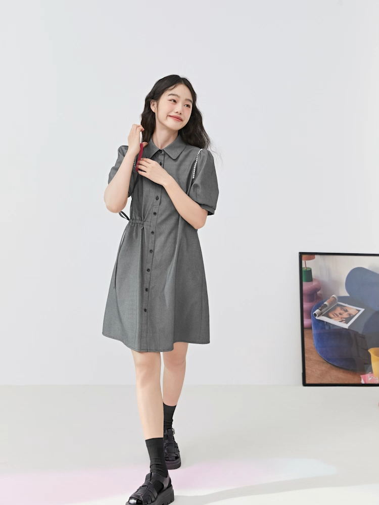 Cozy Sweet Floral Cozy Asymmetric Drawstring Plaid Shirt Dress