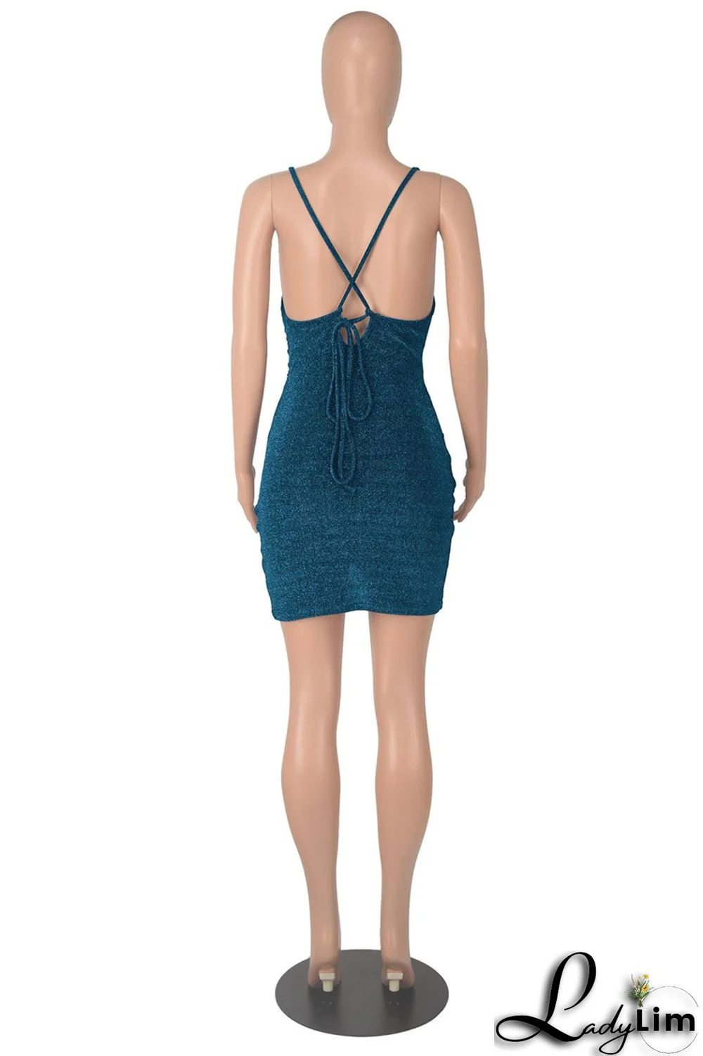 Purple Fashion Sexy Solid Bandage Backless Spaghetti Strap Sleeveless Dress