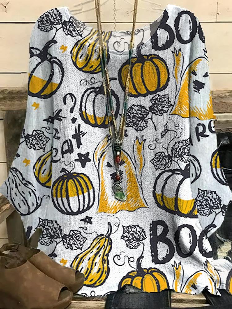 Women's Halloween Pumpkin Ghost Boo Printed Half Sleeve T-Shirt