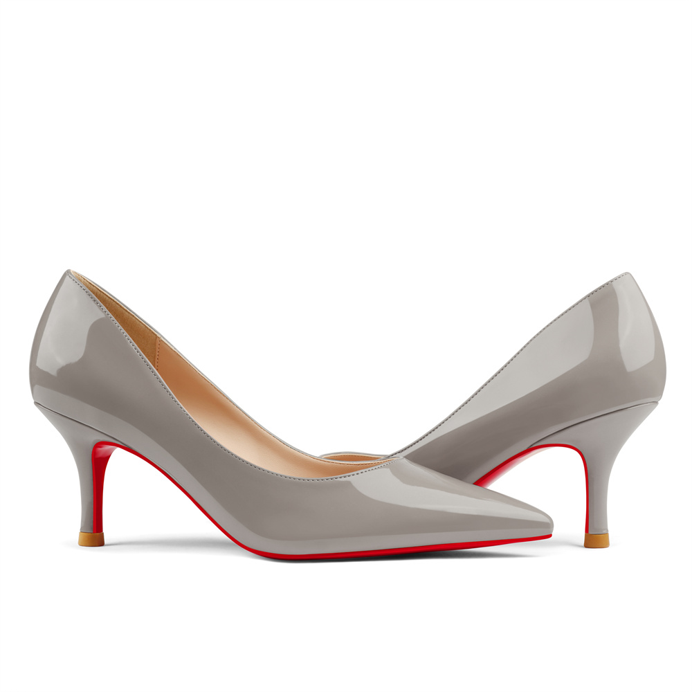 60mm Pointed Toe Red Bottom Kitten Heels Daily Patent Pumps for Women-MERUMOTE