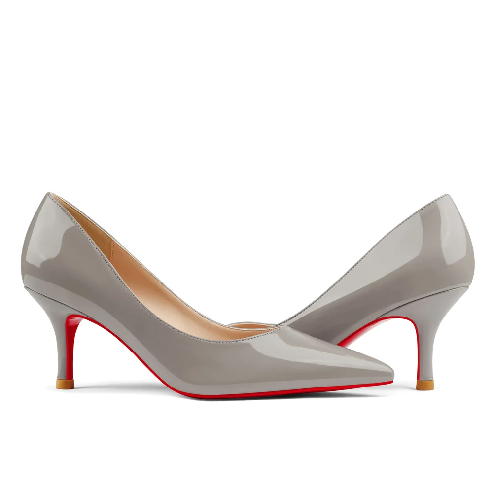 60mm Pointed Toe Red Bottom Kitten Heels Daily Patent Pumps for Women-MERUMOTE