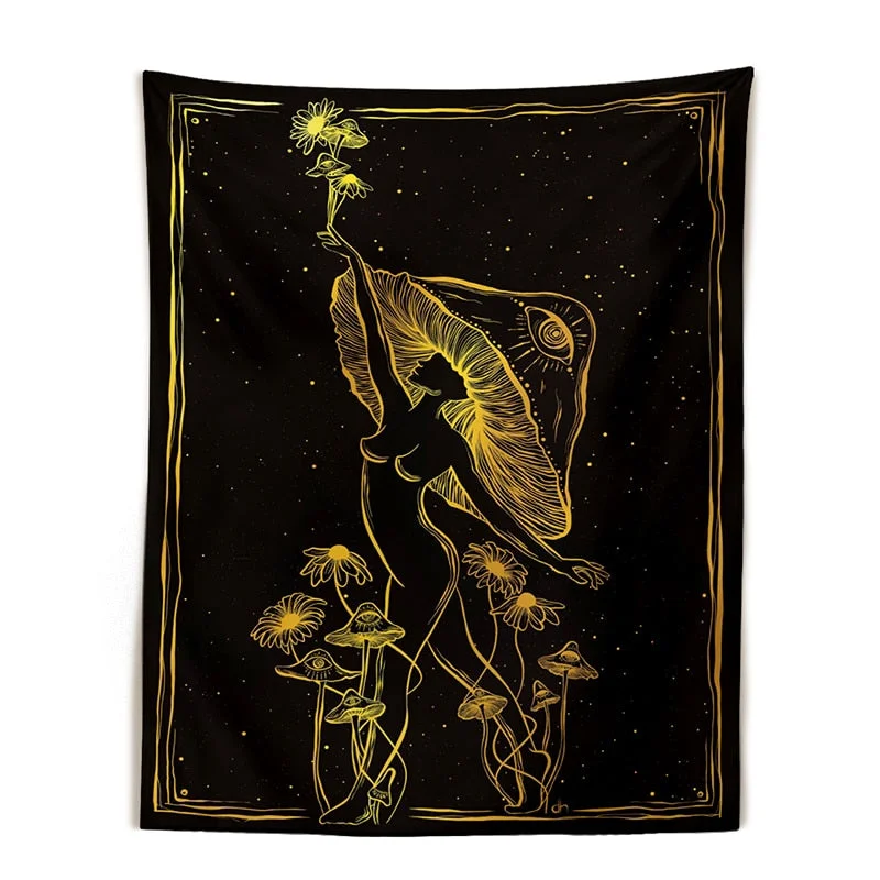 Psychedelic mushroom woman Tapestry Wall Hanging Mental health art Hippie decor Fungi woman Bohemian feminine Tapestry wall art