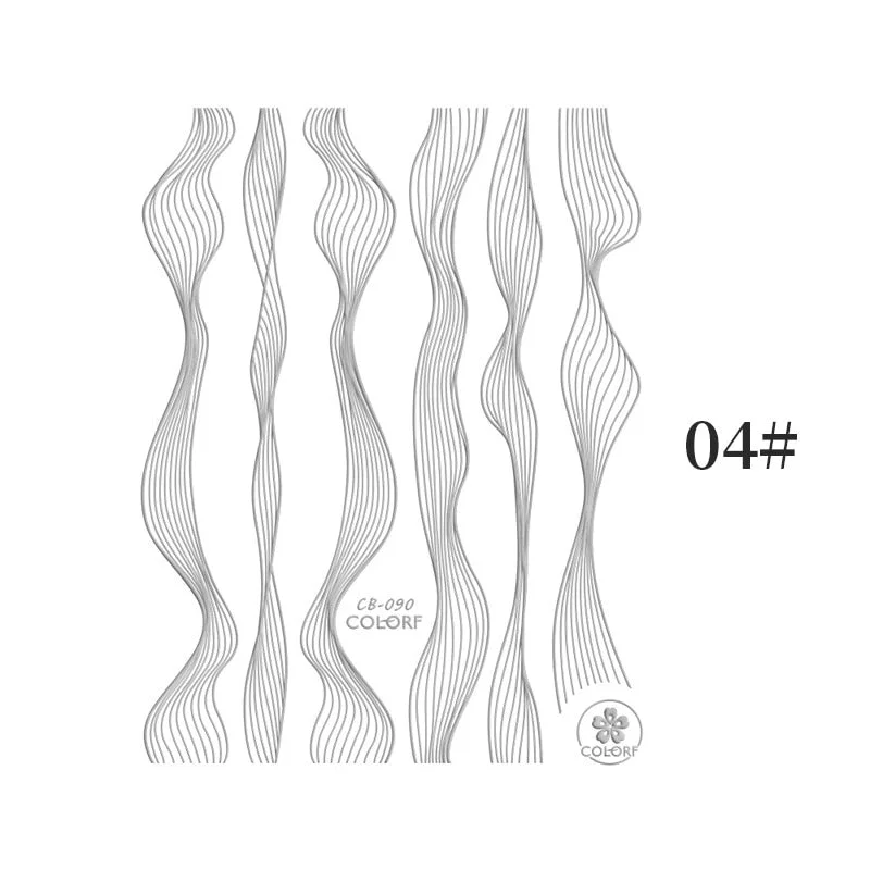 1pc Black White 3D Nail Stickers Metal Gold Silver Geometric Tassel Strip Line Adhesive Transfer Decals Nail Art DIY Design