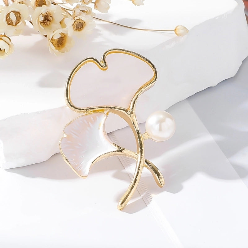Minimalist Classic Style Leaves Alloy Inlay Rhinestones Pearl Women's Brooches