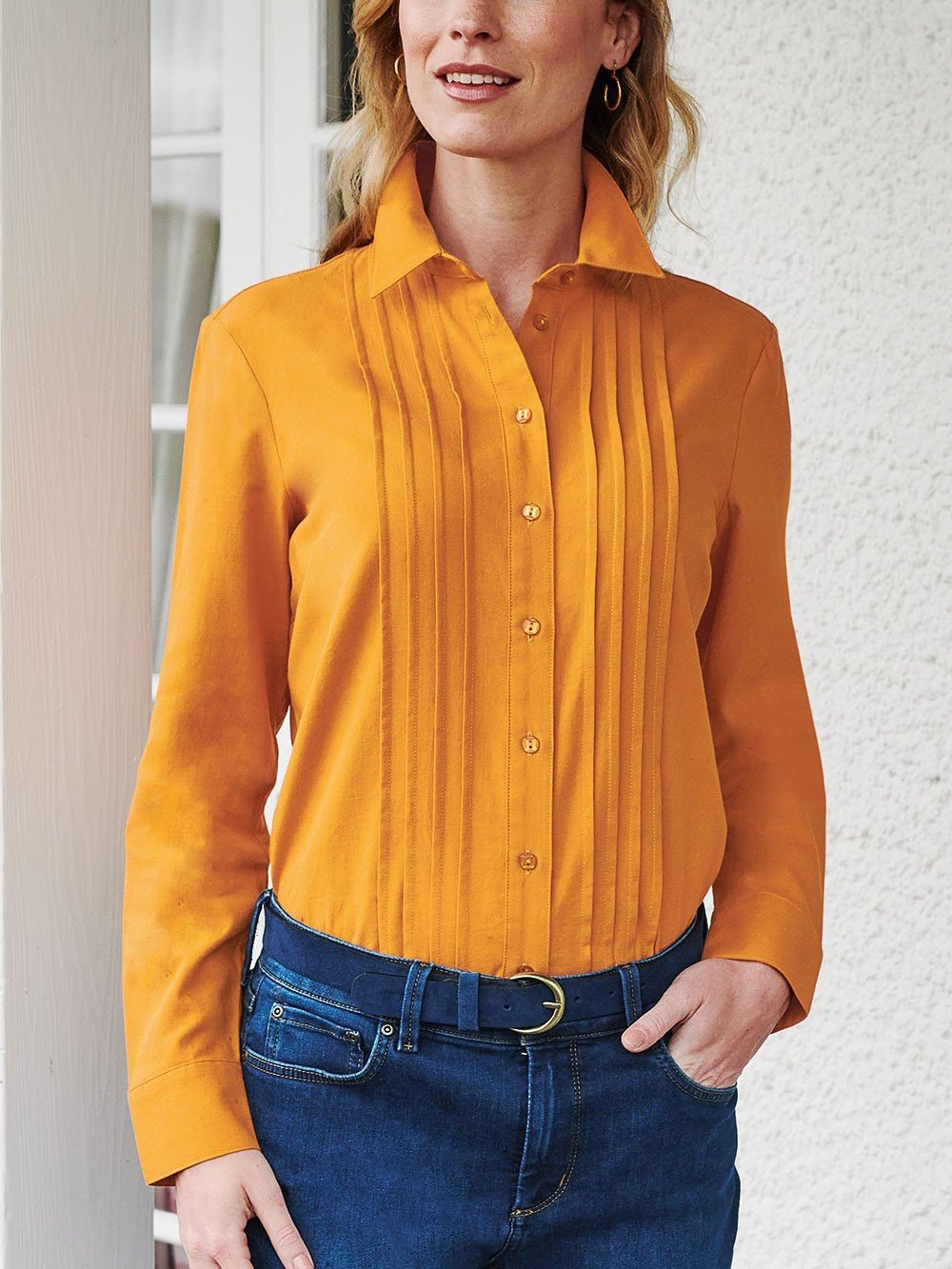 Ladies Pleated Front Pure Cotton Blouse