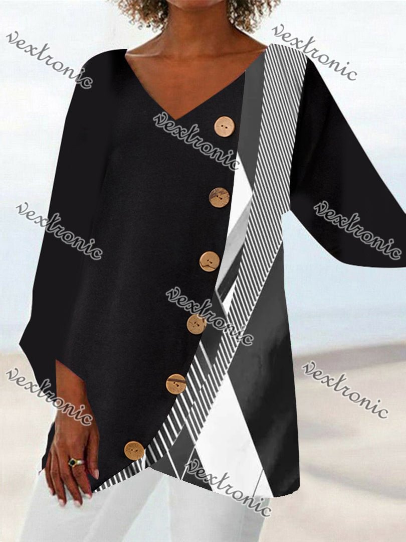 Women 3/4 Sleeve Scoop Neck Striped Women Tops
