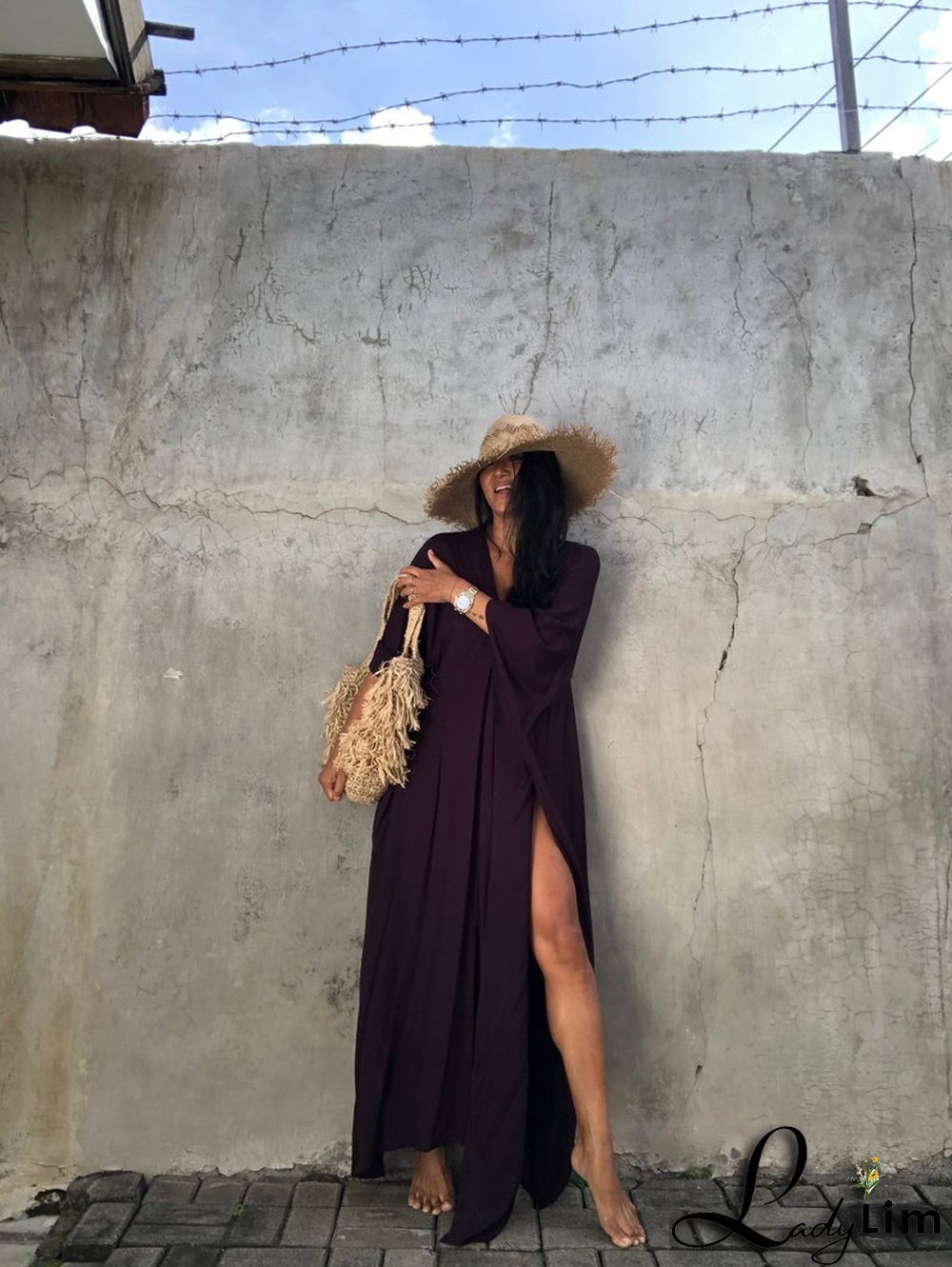 V Neck Solid Color Beach Cover Up