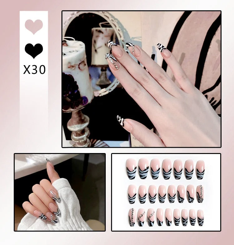 Aurora Transparent Fake Nails Tips for Finger Wear Crystal Ice Clear Butterfly Press on Nails Long Bow Ballet Diamond False Nail-Nail Inspo