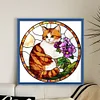 Orange Cat Glass Painting-11CT Stamped Cross Stitch 40*40cm/15.75*15.75in