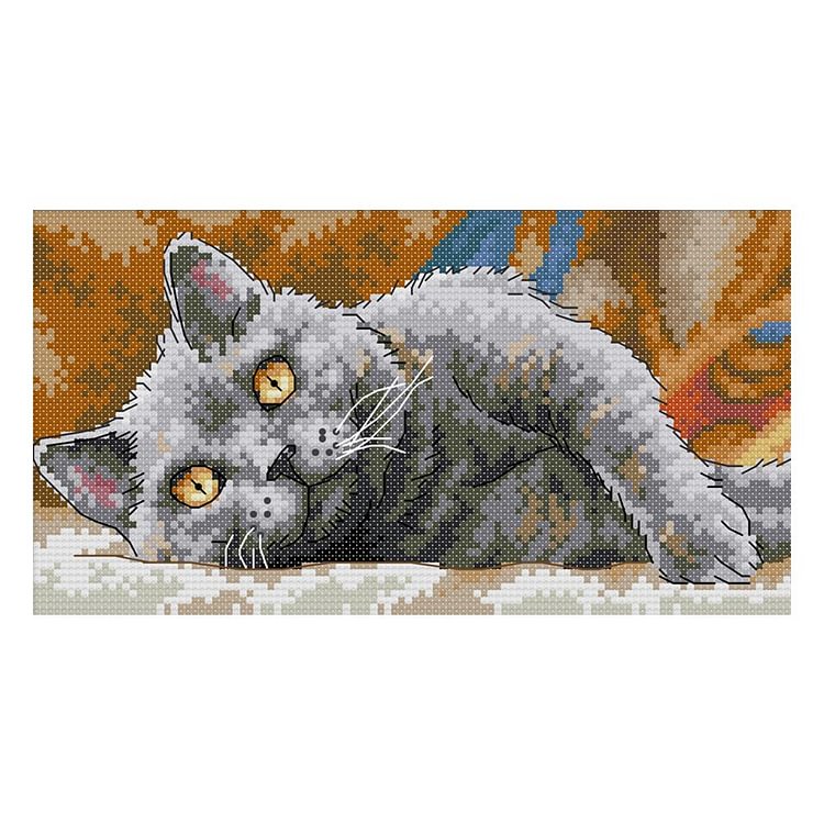 Black Cat - 14CT 2 Strands Threads Printed Cross Stitch Kit - 28x16cm(Canvas)