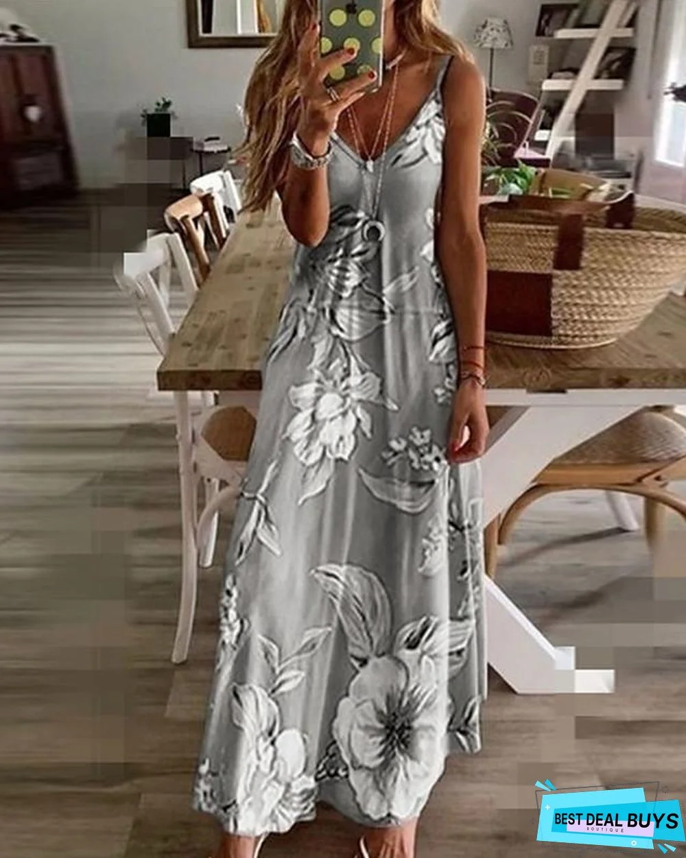 Women's Strap Dress Maxi Long Dress Sleeveless Geometric Print Spring & Summer Hot Elegant Streetwear Blue Purple Blushing Pink Fuchsia Green Gray