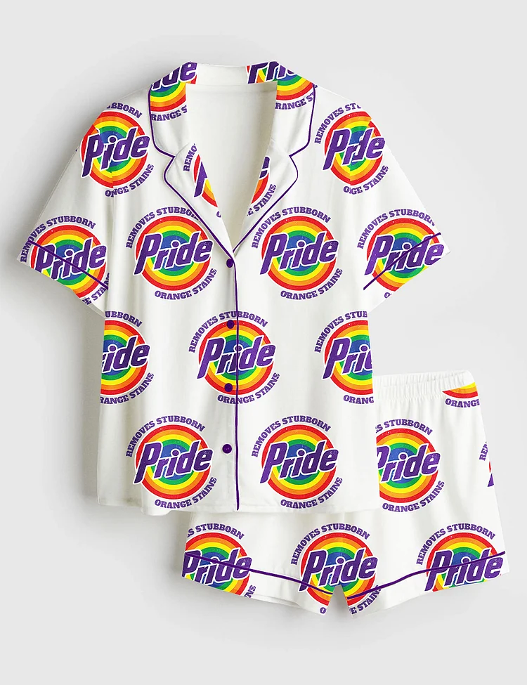 Women&rsquo;s Pride Removes Stubborn Orange Stains LGBTQ Pride Month Print Short Sleeve Satin Pajama Set