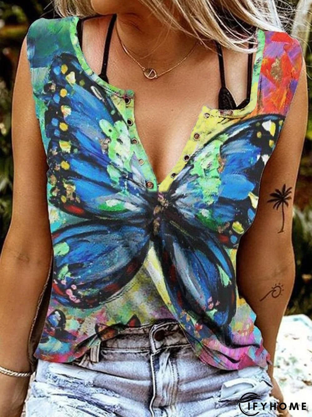 A stylish sleeveless Vest with a tie-dye butterfly pattern | IFYHOME