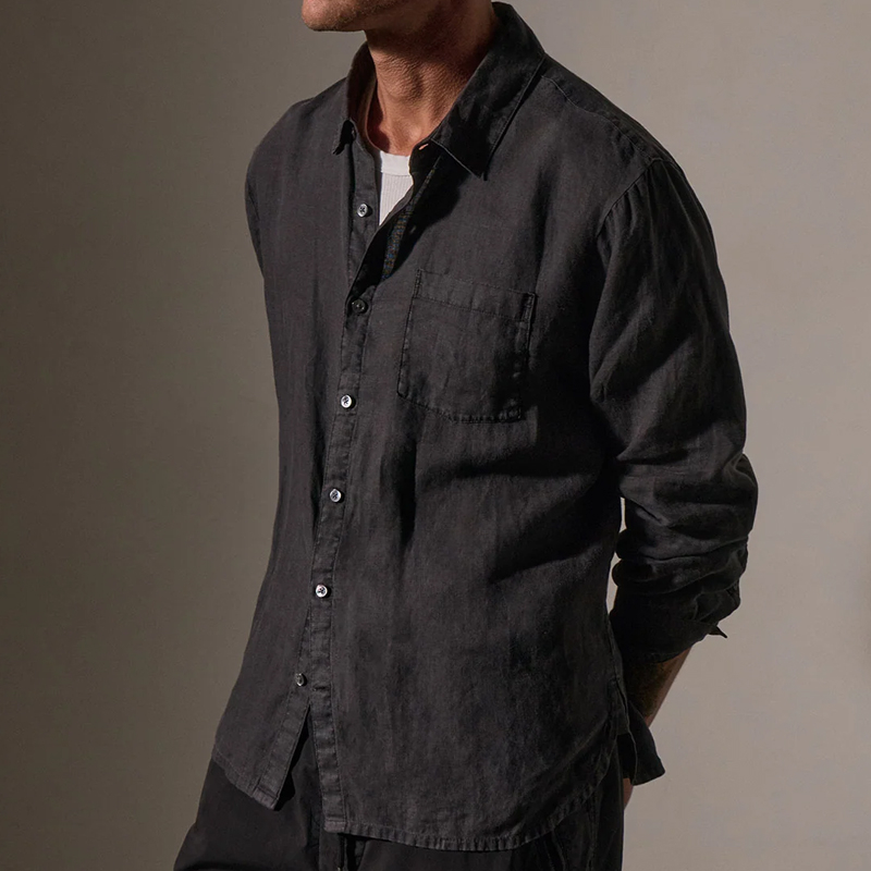 Men's Black Washed Light Linen Shirt