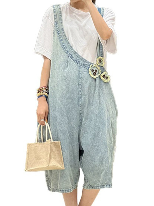 Artistic Retro Sleeveless Strap Denim Jumpsuit