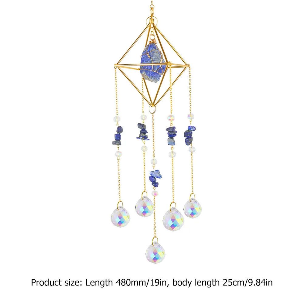 Crystal Wind Chimes Natural Stone Prism Light Catcher Decor (Dark Blue)