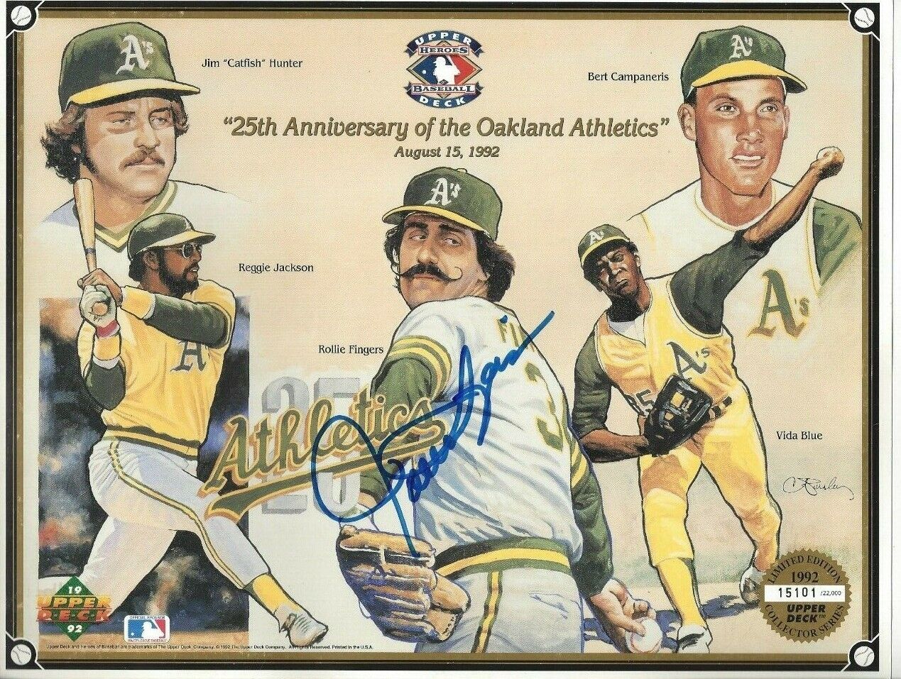 1992 Oakland Athletics Upper Deck Print Autograph Rollie Fingers HOF Rare B839