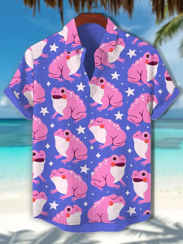 Men's Frog Cartoon Art Print Short Sleeve Shirt
