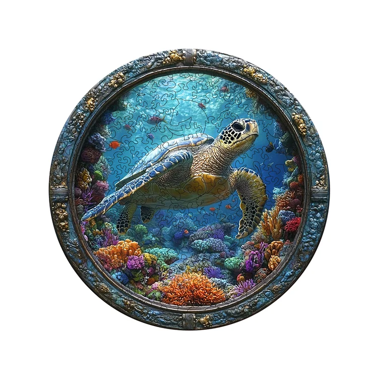 Traveling Sea Turtle - Wooden Jigsaw Puzzle