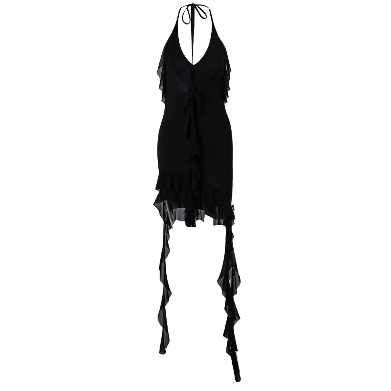 Brownm Brownm New Sexy Pure Desire Wind Deep V Hanging Neck Flounce Irregular Slim Dress