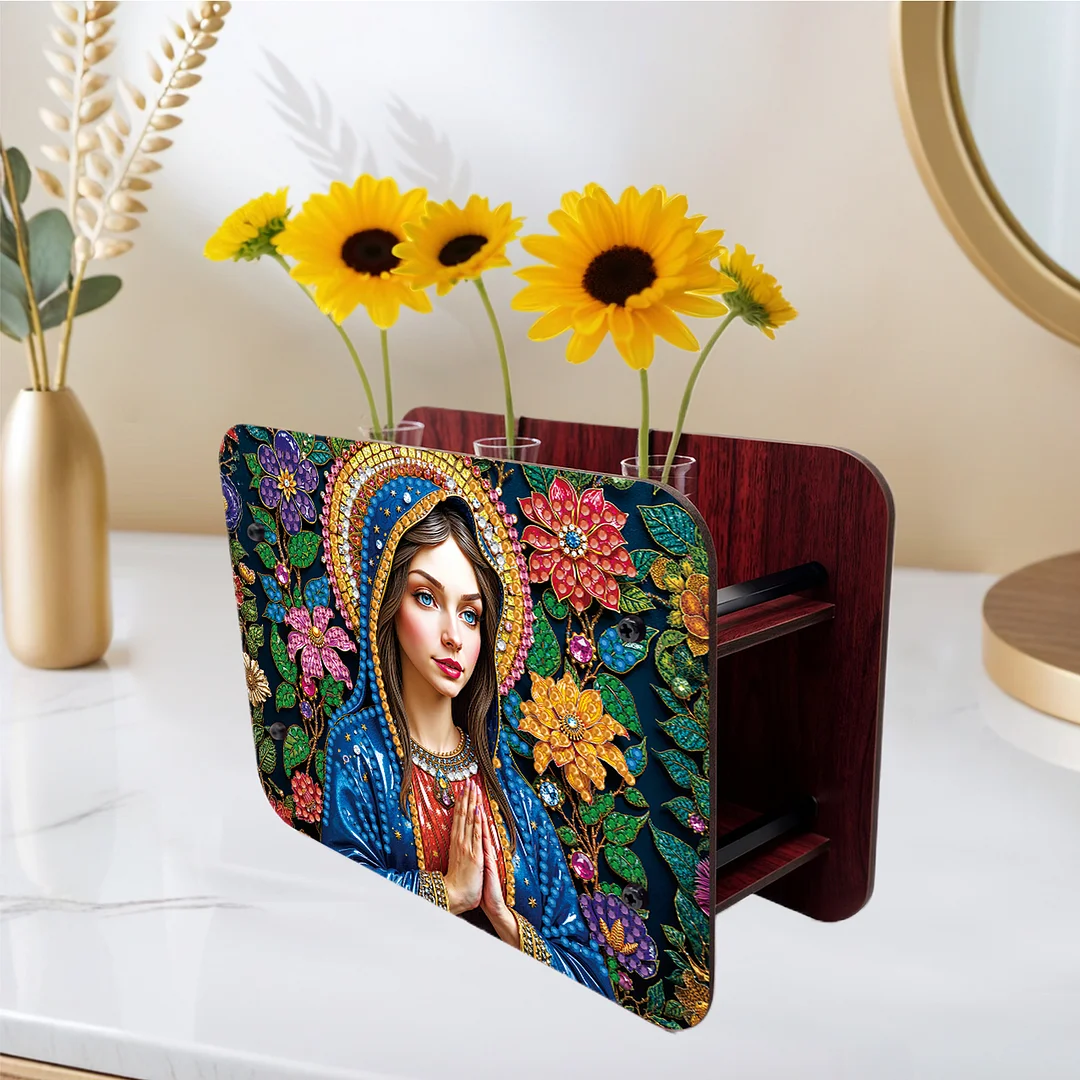 Lady DIY Flower Vase Wooden Double Sided Desktop Diamond Art Kit for Home Decor