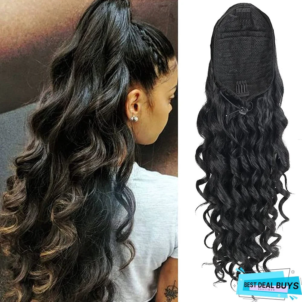 Long Curly Wig Female Drawstring Ponytail Connector