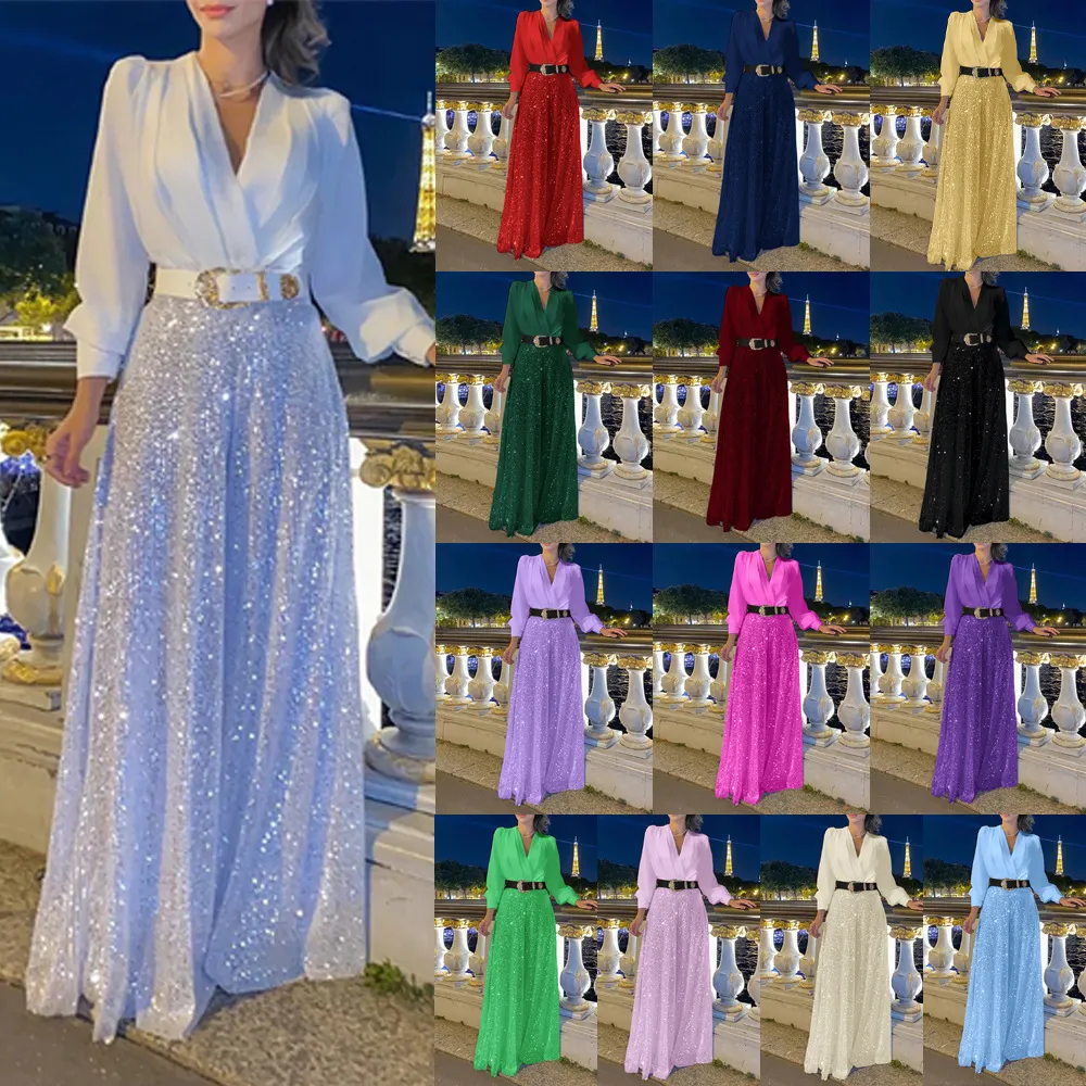 Uveng Uveng Buy Through The New Fashion V-Neck Long-Sleeved Shirt Temperament Elegant Waist Display Thin Bright Leg Pants