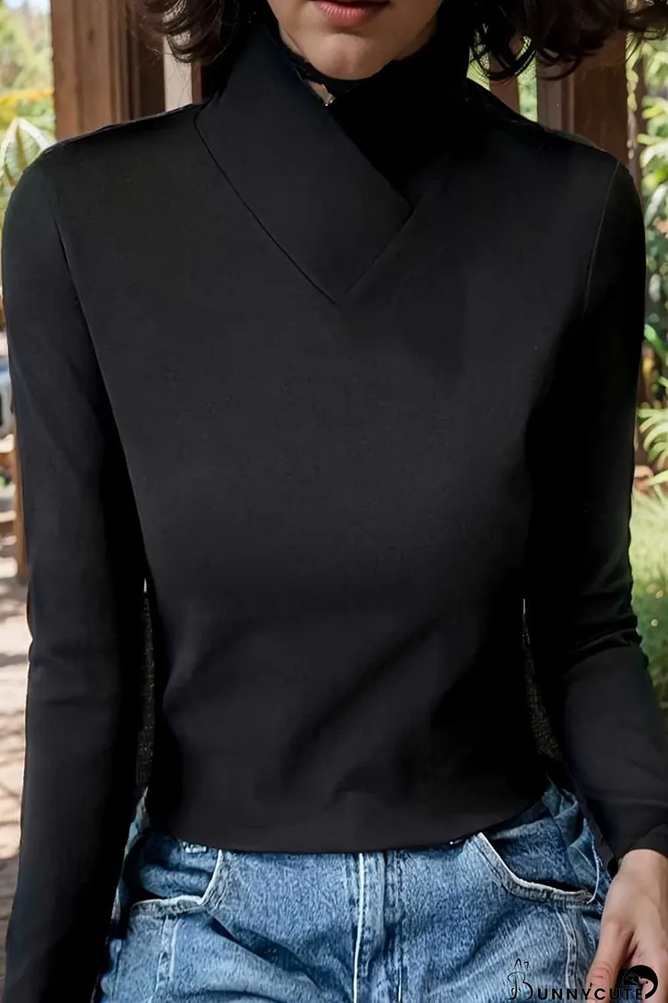 solid cozy mock neck long sleeve t shirt