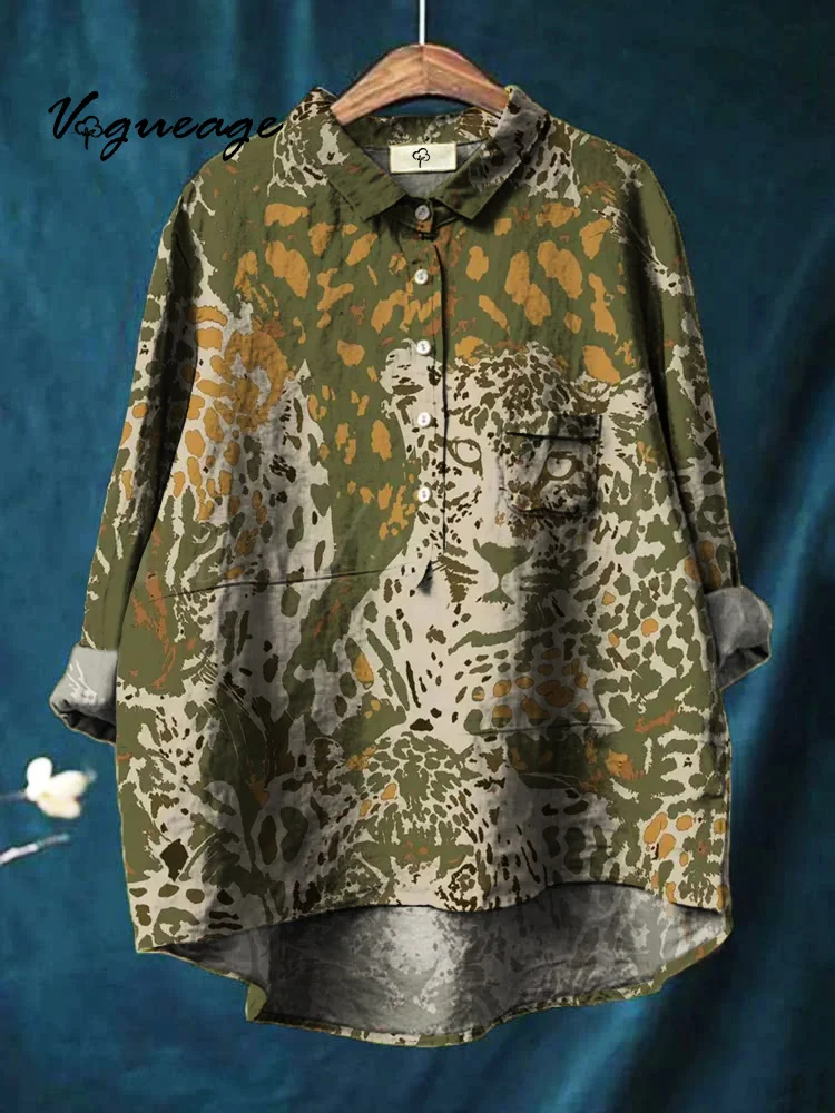 Noble Elegant And Comfortable Tiger Printed Cotton And Linen Shirt