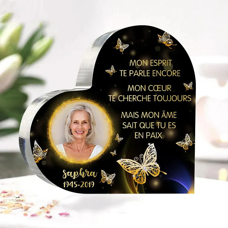 Targa Commemorativa A Forma Di Cuore Con Motivo Lavanda - Per Papà - Resina Impermeabile 16x14,5 Cm