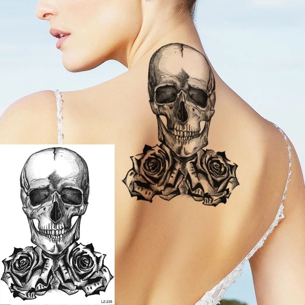 Sdrawing Cuttlefish Skeletion Scary Temporary Tattoos For Men Women Pirate Tiger Skull Totem Fake Tattoo Sticker Tatoos Octopus