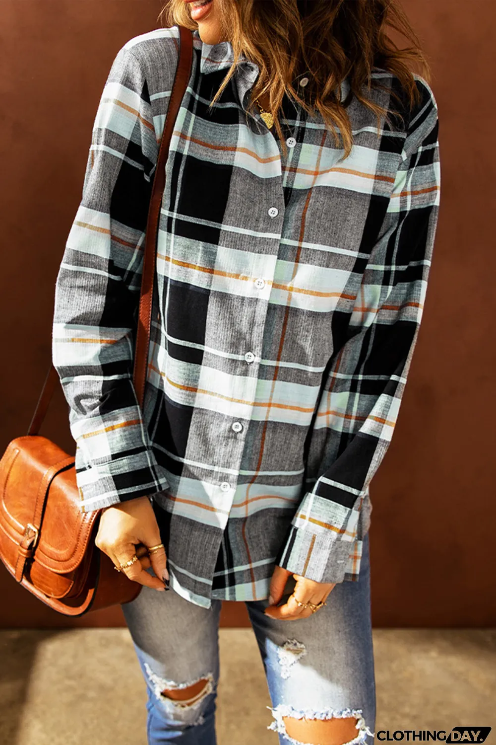 Plaid Print Long Sleeve Button-up Shirt