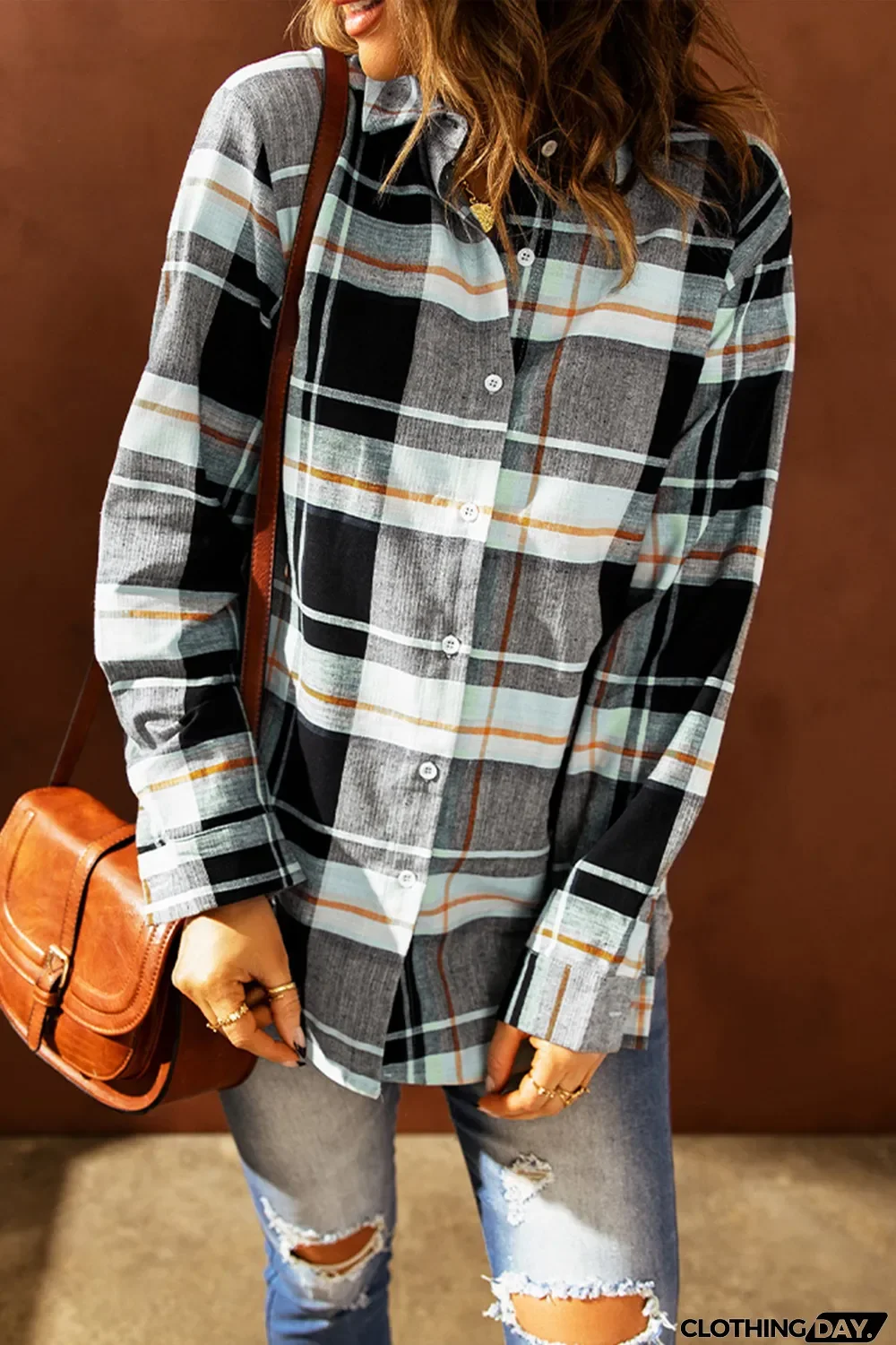 Plaid Print Long Sleeve Button-up Shirt