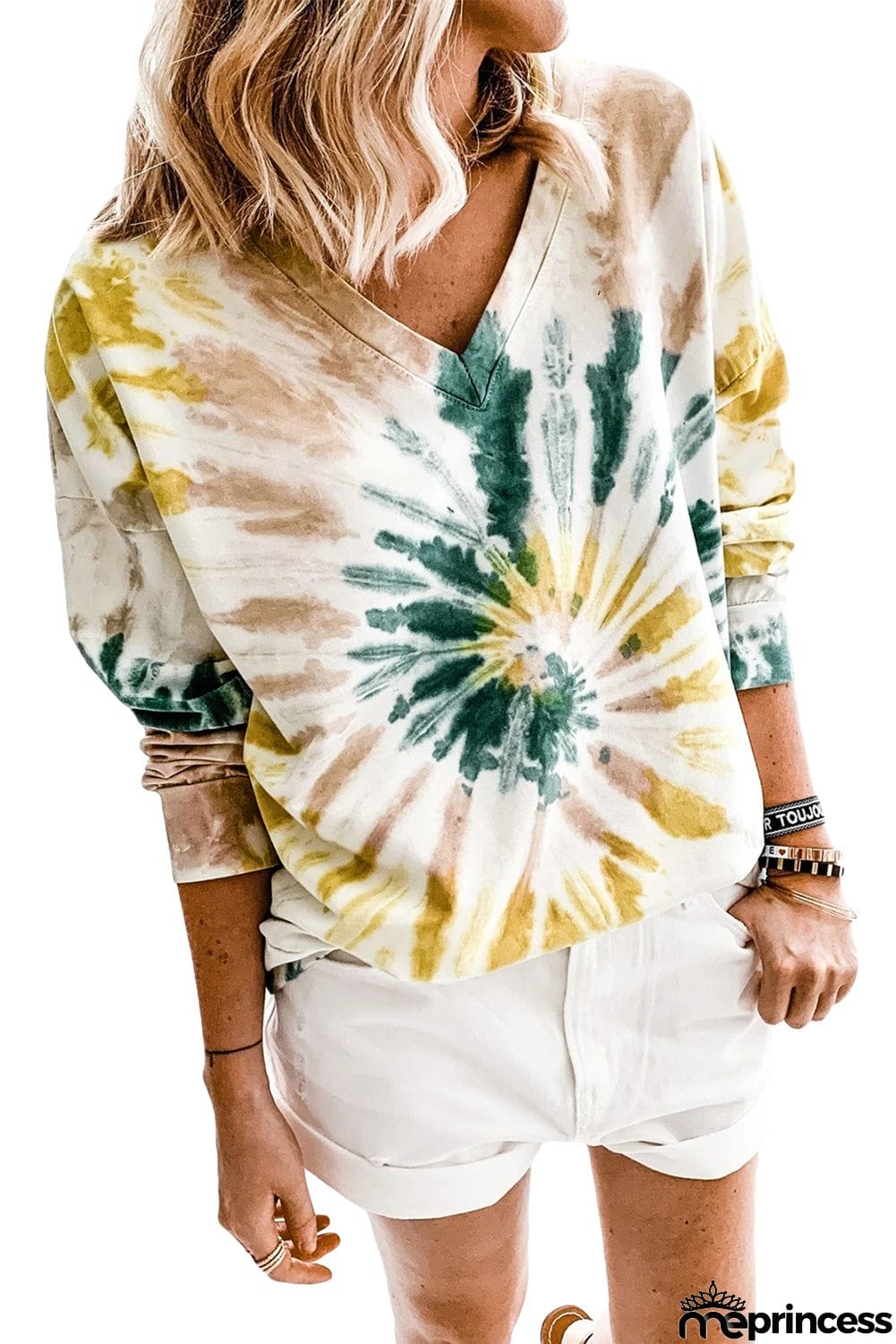 Casual Tie-dye V Neck Pullover Sweatshirt