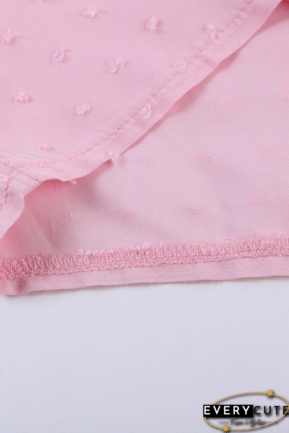 Pink V Neck 3/4 Sleeve Swiss Dot Casual Shirt