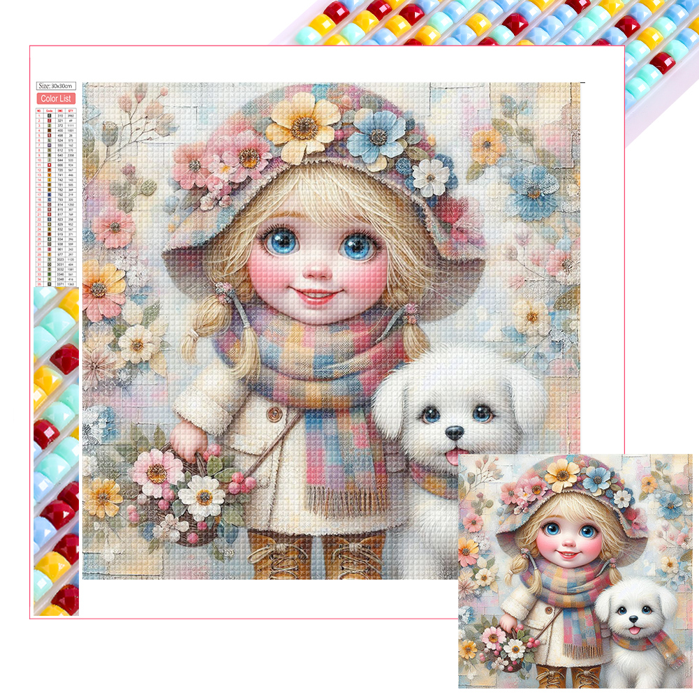 Friendship Between Dog And Little Girl 30*30cm(picture) full square drill diamond painting