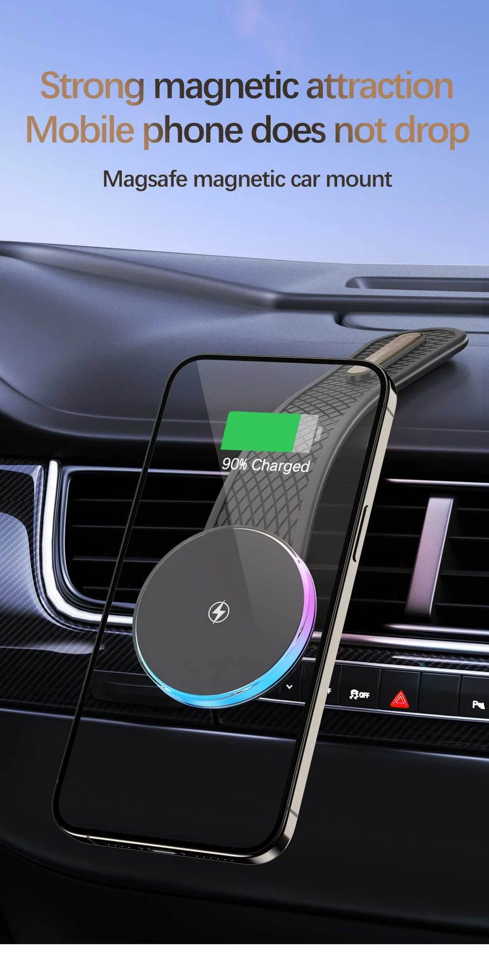 Colorful magnetic wireless fast charging car holder