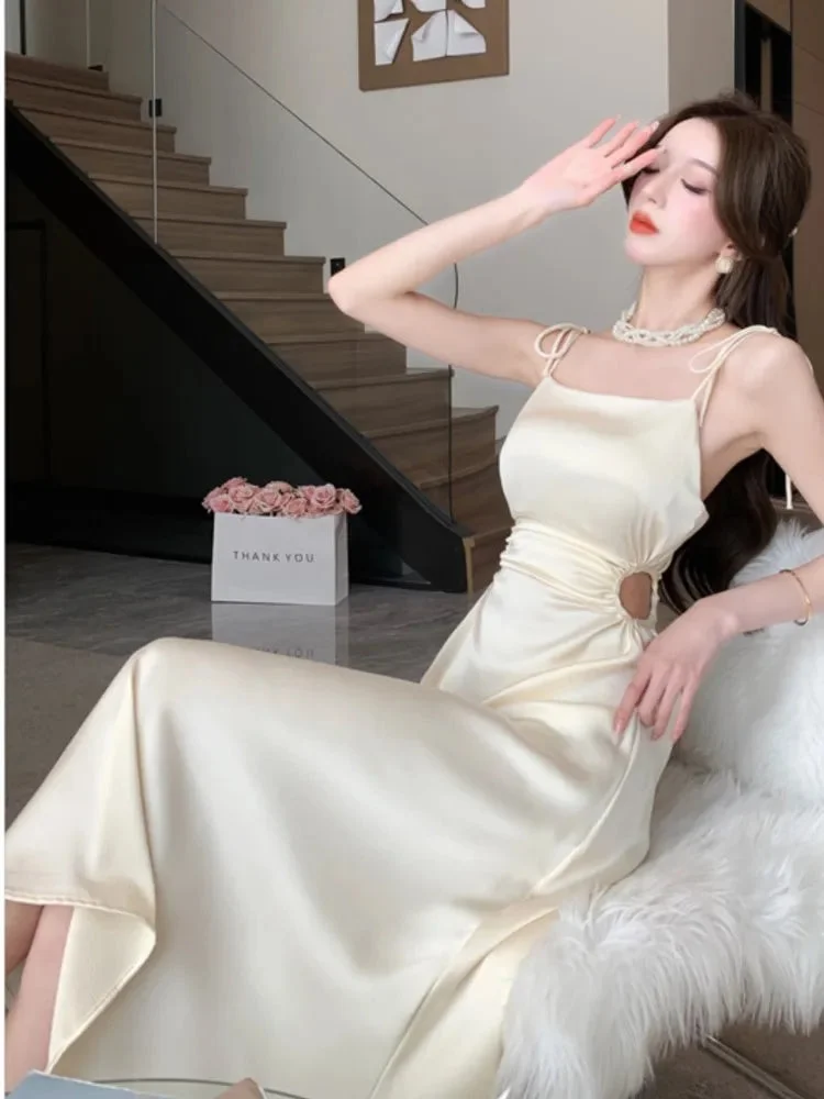 Abebey-Summer Elegant Sexy Hollow Out Sleeveless Dress Women Chic Birthday Evening Party Vestidos Female Slim Clothing