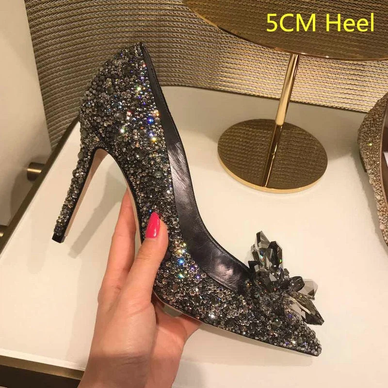 2022 Newest  Cinderella Shoes Rhinestone High Heels Women Pumps Pointed Toe Woman Crystal Party Wedding Shoes 5Cm/7Cm/9Cm
